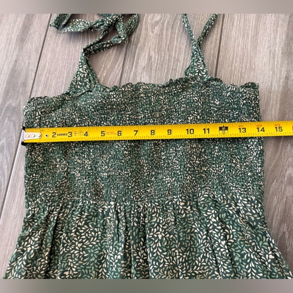 Aerie|Smocked Olive Green Sleeveless babydoll dress with bows on sleeve,Medium• - Picture 13 of 15